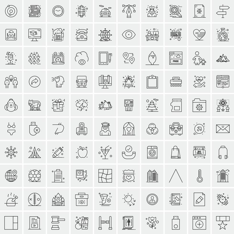 conjunto de 100 iconos de línea de negocios creativos vector