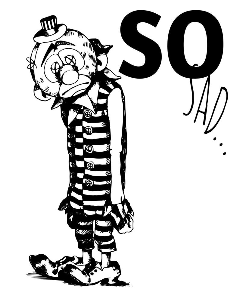 Sad clown with a ball. Bad mood. Cartoon illustration. Sketch. vector