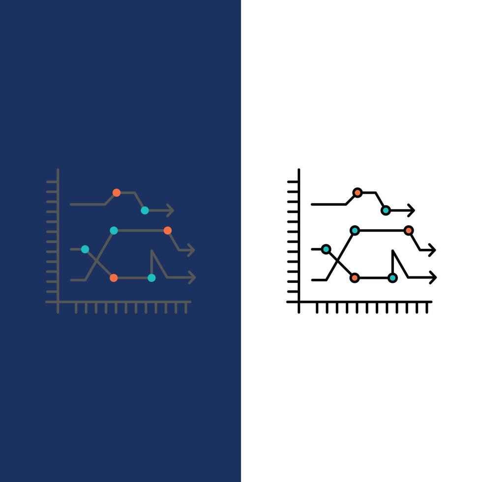Analytics Business Chart Diagram Graph Trends  Icons Flat and Line Filled Icon Set Vector Blue Backg