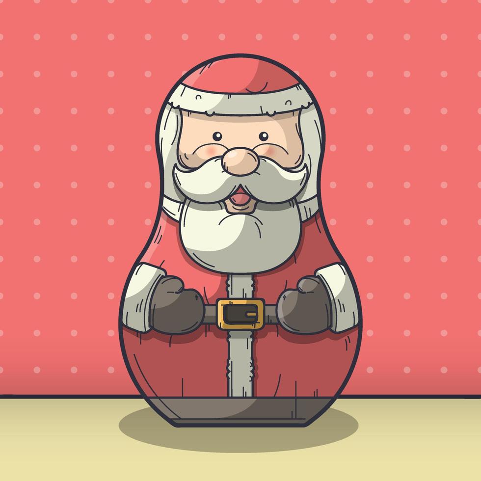 santa claus lindas muñecas de cerámica estatuas decoraciones en feliz navidad con fondo de punto rojo vector