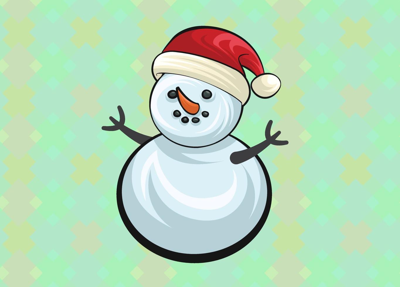 Christmas Cute Little Cheerful Snowman with Red Santa Cap. Christmas cute cartoon character. vector