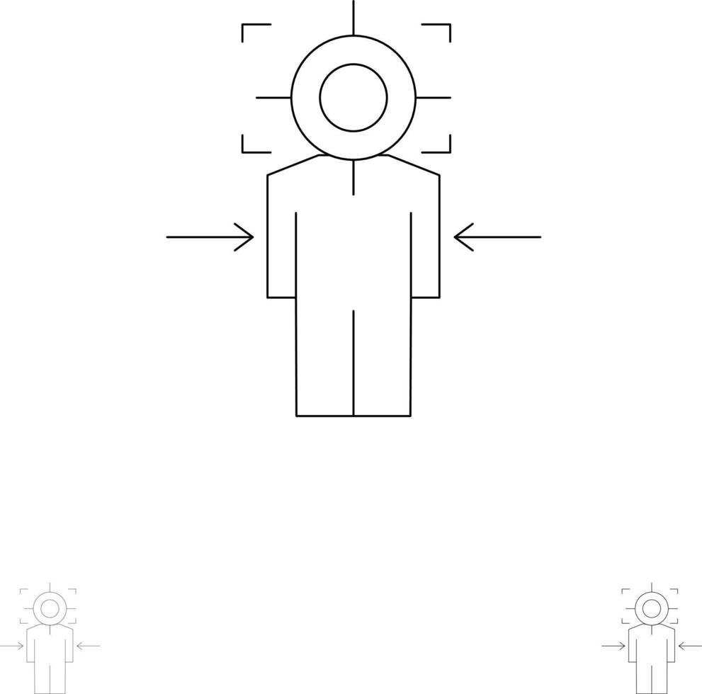 Man Focus Target Achieve Goal Bold and thin black line icon set vector