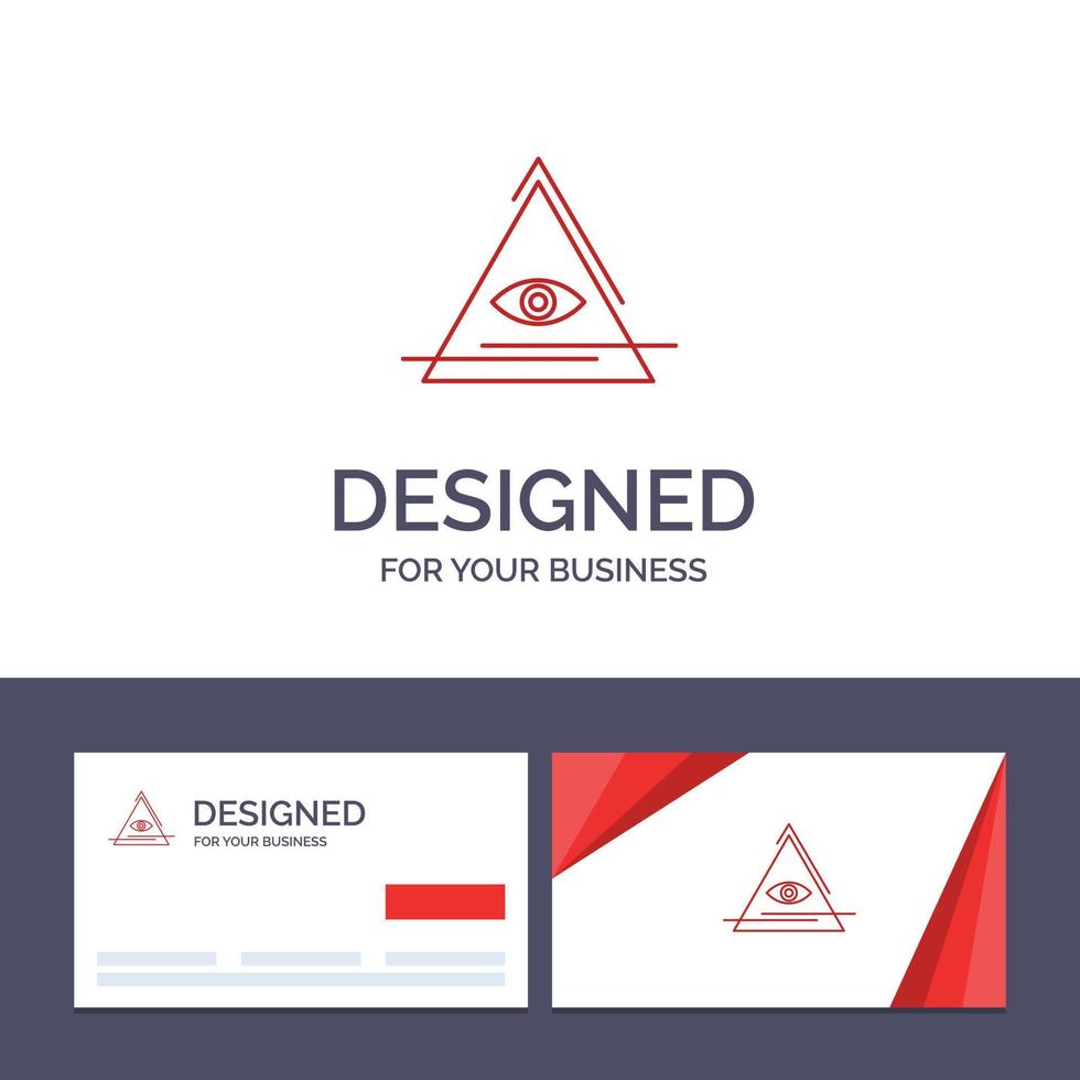 tarjeta de visita creativa y plantilla de logotipo ojo illuminati pirámide triángulo vector ilustración