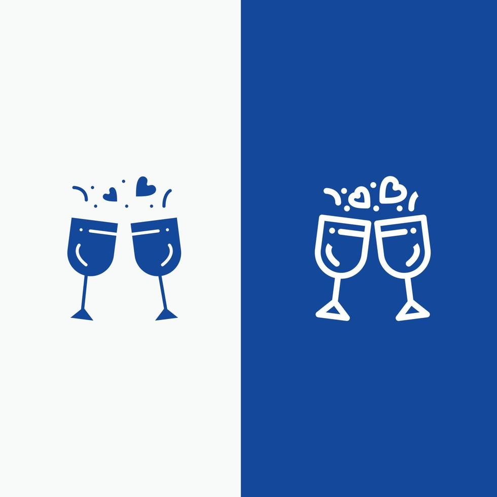 Glass Love Drink Wedding Line and Glyph Solid icon Blue banner Line and Glyph Solid icon Blue banner vector