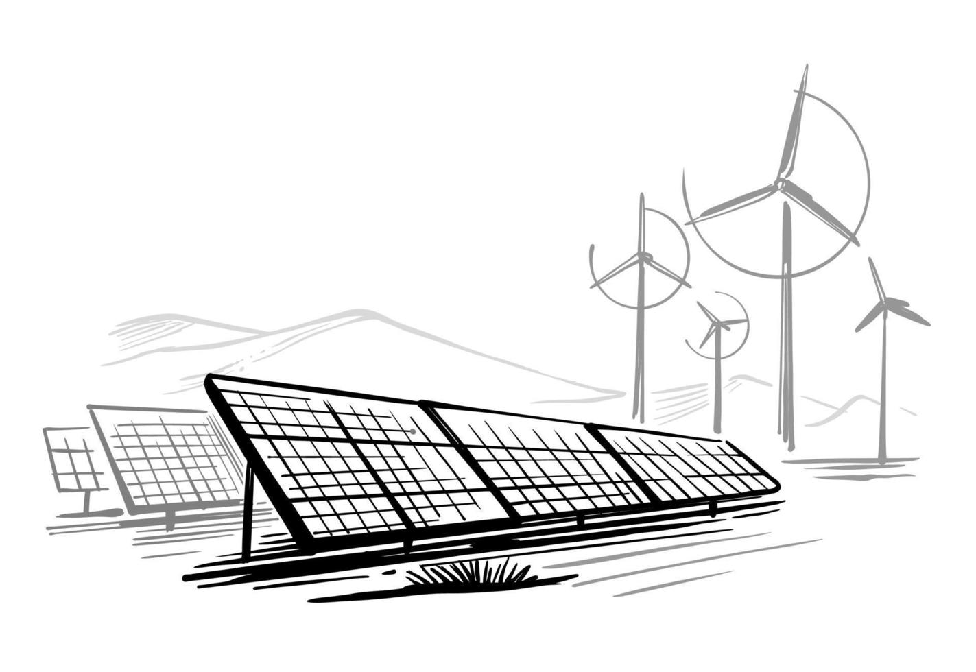 Ecology energy alternative solar panel sketch. vector