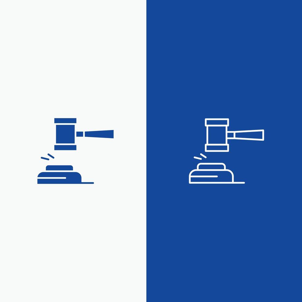 Action Auction Court Gavel Hammer Judge Law Legal Line and Glyph Solid icon Blue banner Line and Gly vector