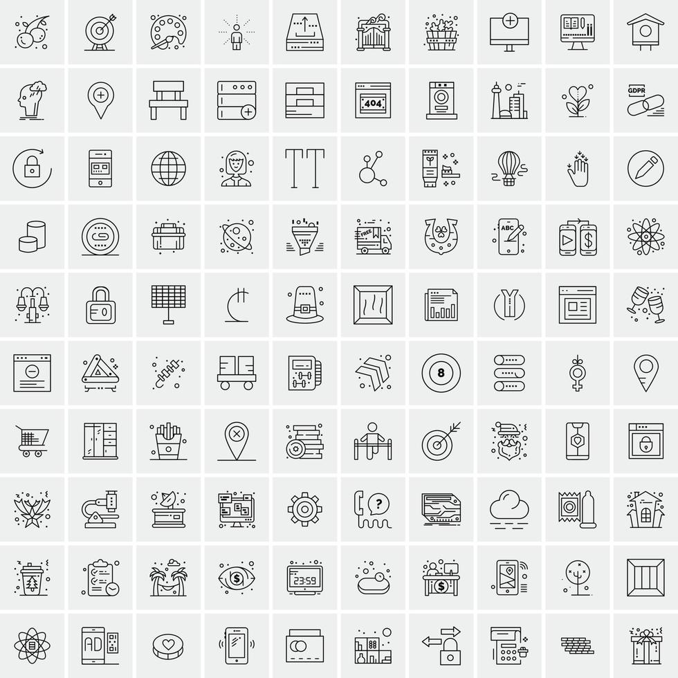 conjunto de 100 iconos de línea de negocios creativos vector