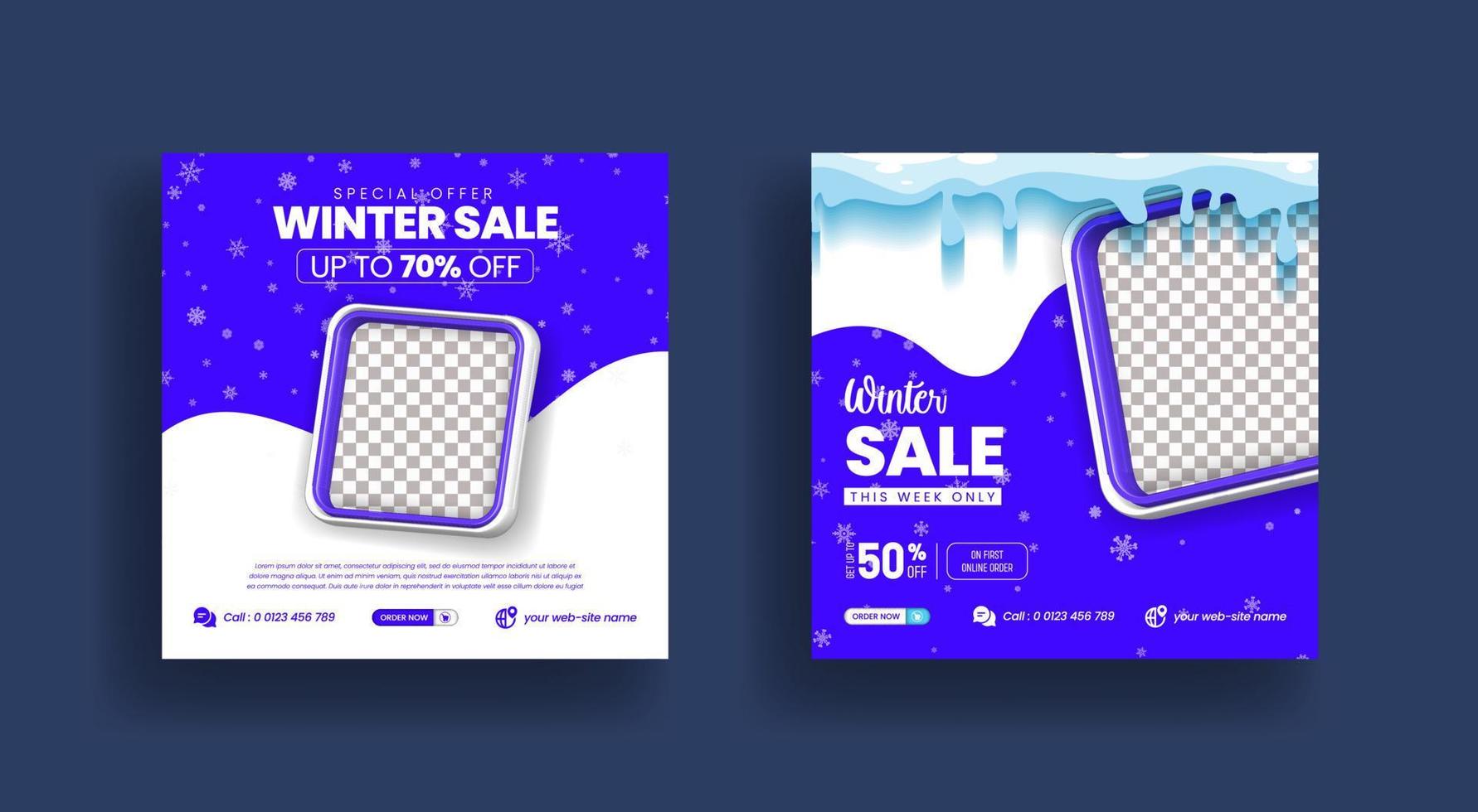 publicación de redes sociales de venta de moda de invierno, plantilla de anuncios de banner web con estilo 3d moderno adecuado para banner de sitio web, volante cuadrado o póster y diseño de volante de marketing vector