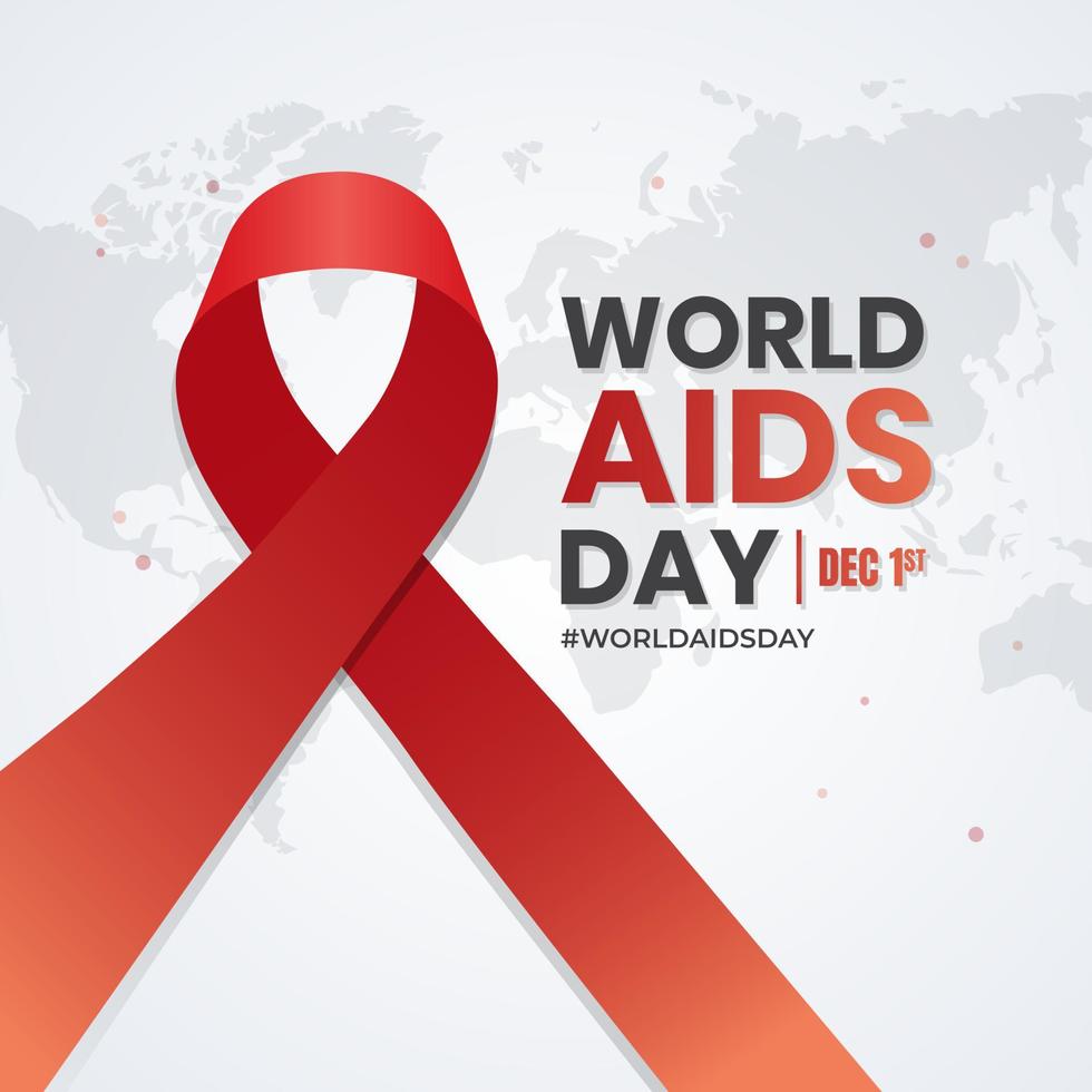 World Aids Day Desember 01st with red ribbon and maps illustration on isolated background vector