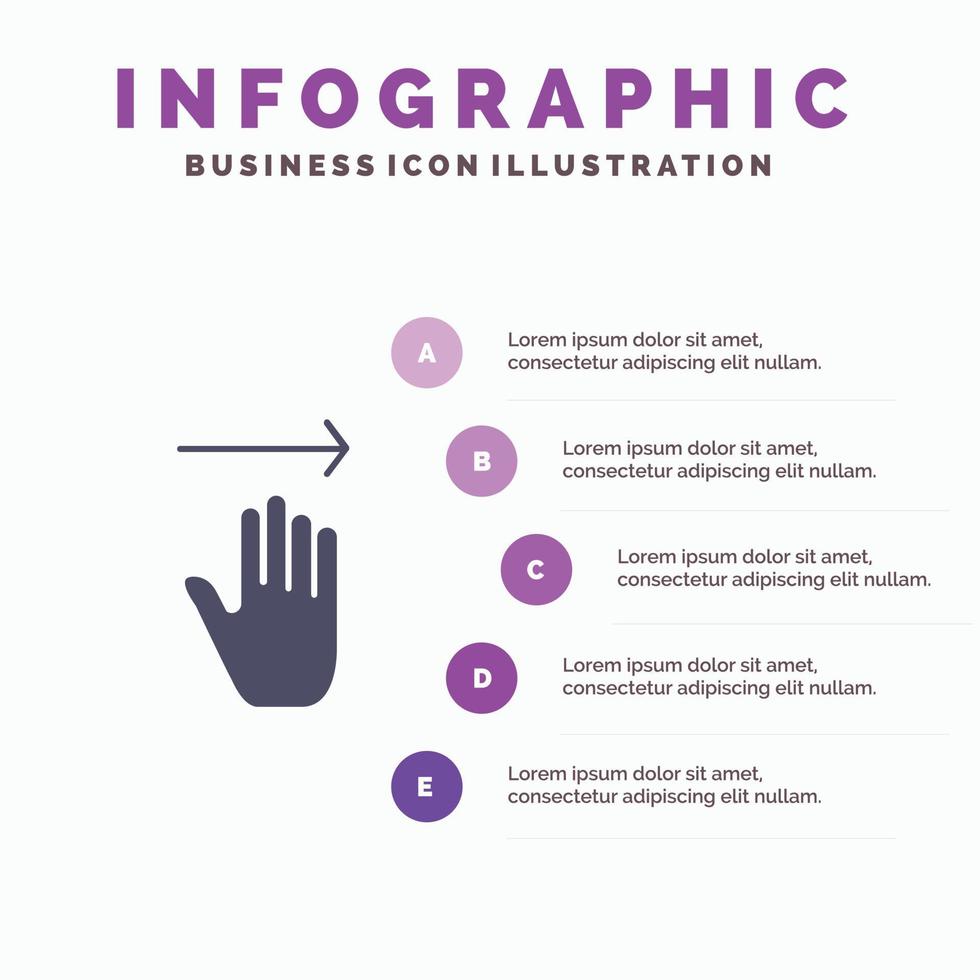 Hand Arrow Gestures right Solid Icon Infographics 5 Steps Presentation Background vector