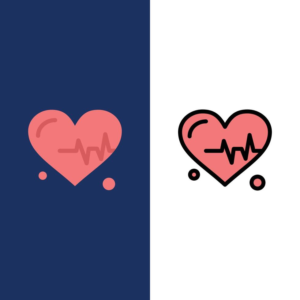 Heart Beat Science  Icons Flat and Line Filled Icon Set Vector Blue Background