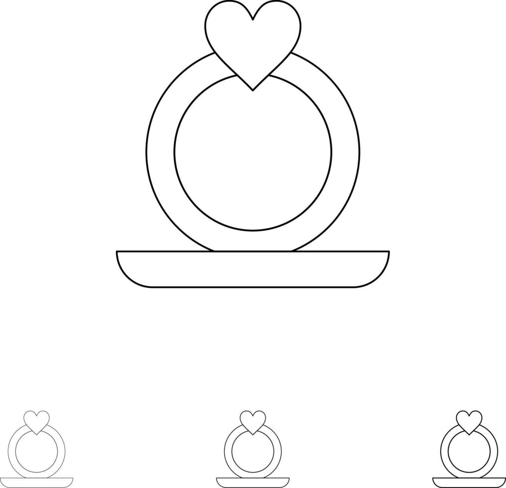 Ring Heart Proposal Bold and thin black line icon set vector