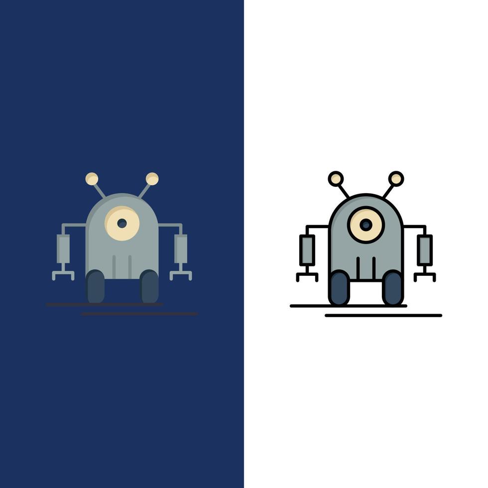 Human Robotic Robot Technology  Icons Flat and Line Filled Icon Set Vector Blue Background