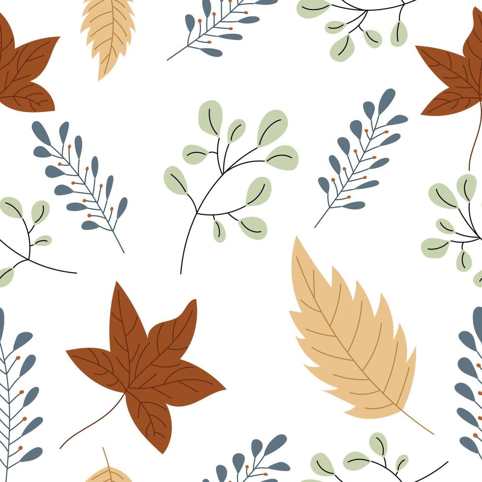 Autumn seamless pattern with leaves and plants. Vector version