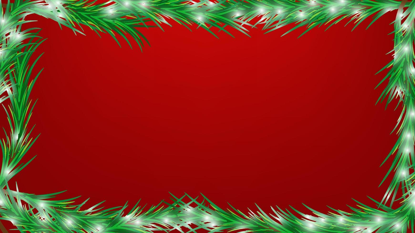 red background with green pine pine leaves decoration vector