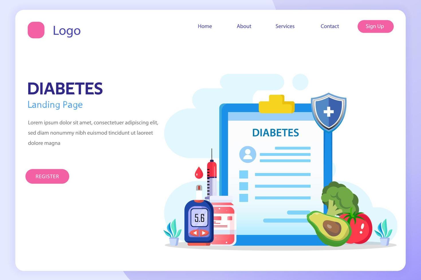 Medicine diabetes concept. The doctor tests the level of glucose in the blood, prescribes statins. Flat vector illustration