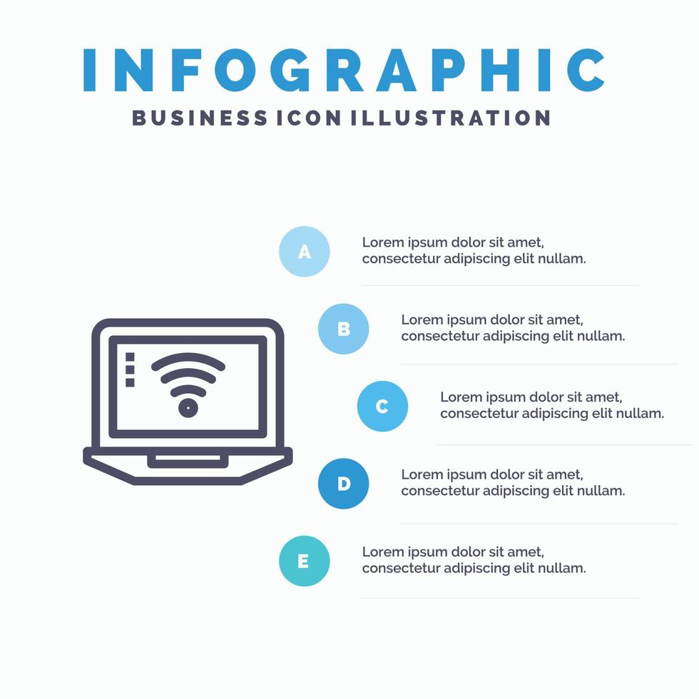 Laptop Computer Signal Wifi Blue Infographics Template 5 Steps Vector Line Icon template