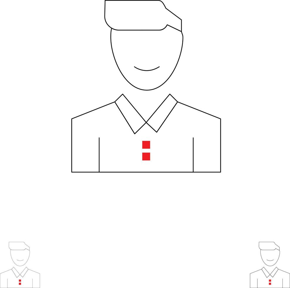 Avatar Client Face Happy Man Person User Bold and thin black line icon set vector