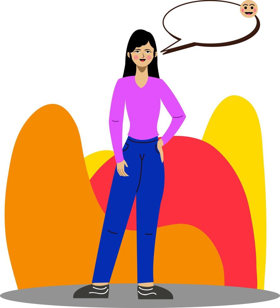 vector de diseño de ilustración de mujer con globos de texto y emoticonos felices