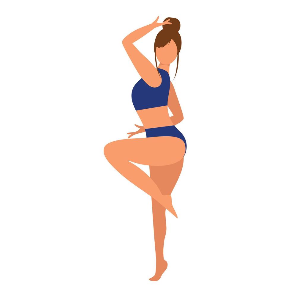 hermosa mujer europea en bikini azul bailando o en pose sexy. ilustración vectorial vector