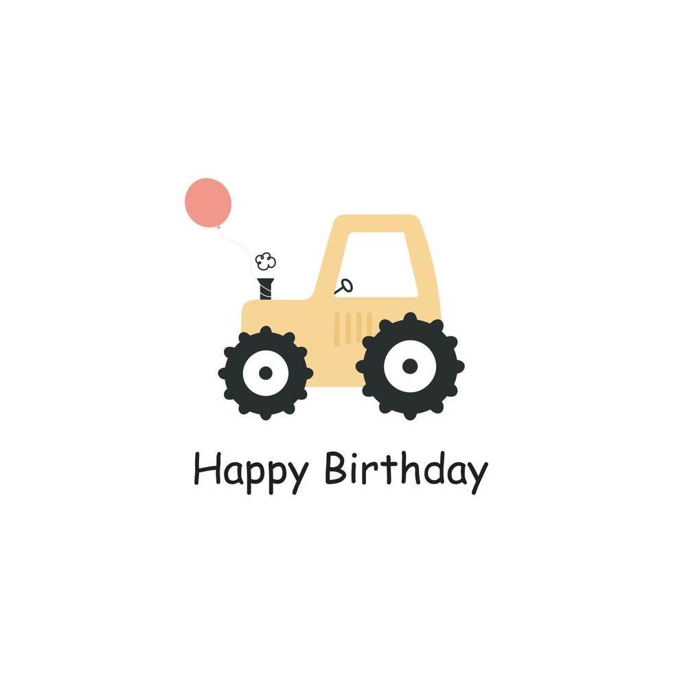 tractor con globo. ilustración vectorial sobre un fondo blanco. para cosas de niños, tarjetas, carteles, pancartas, libros para niños, impresión en el paquete, ropa, tela, papel pintado, textil o platos. vector