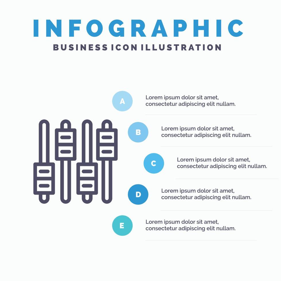 Equalizer Sound Audio Volume Line icon with 5 steps presentation infographics Background vector