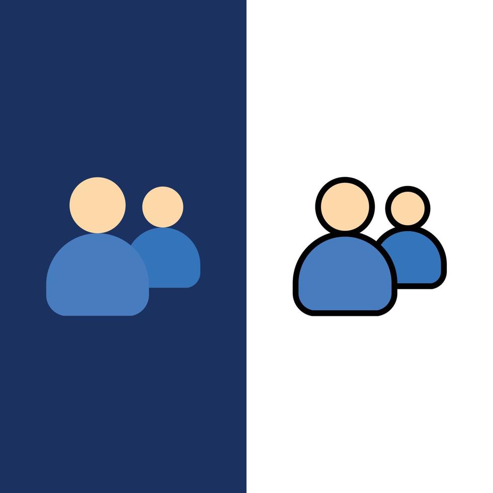 Friends Group Users Team  Icons Flat and Line Filled Icon Set Vector Blue Background