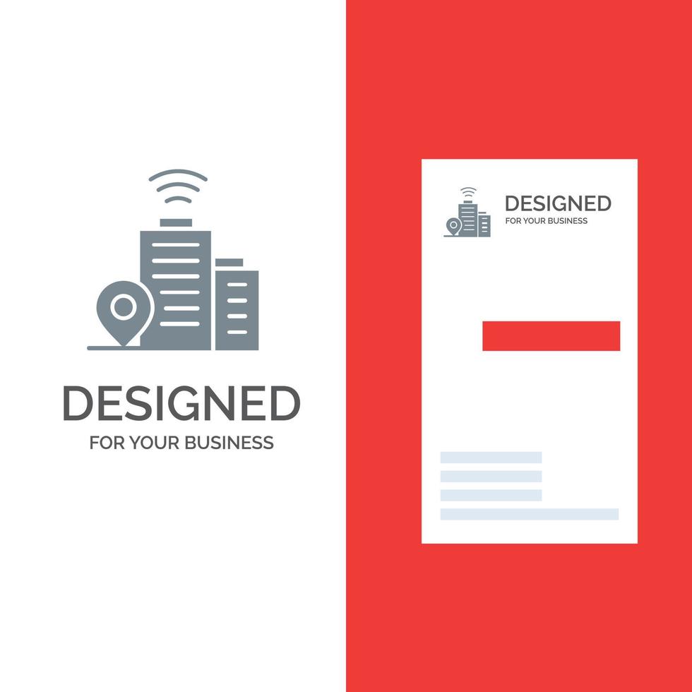 Building Wifi Location Grey Logo Design and Business Card Template vector