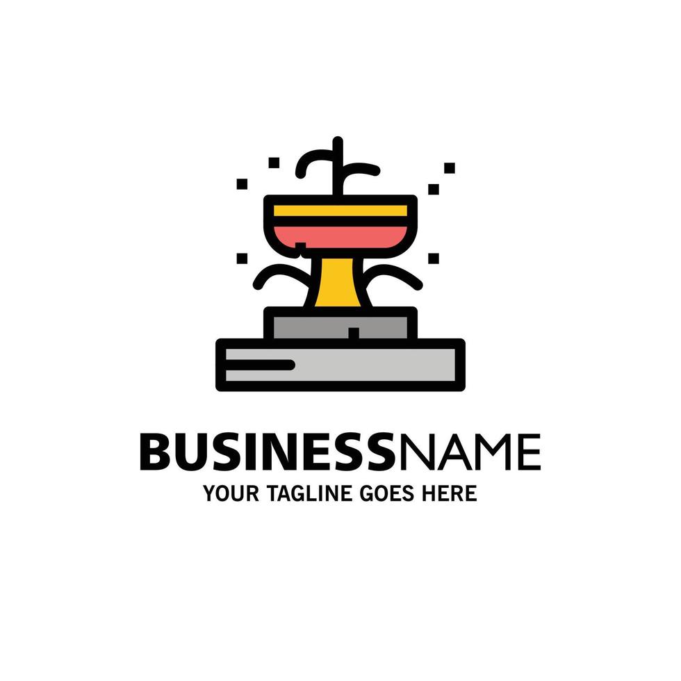 Buildings Fountain Garden Park Business Logo Template Flat Color vector