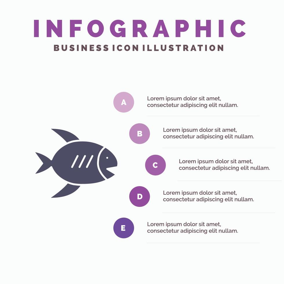 Beach Coast Fish Sea Solid Icon Infographics 5 Steps Presentation Background vector
