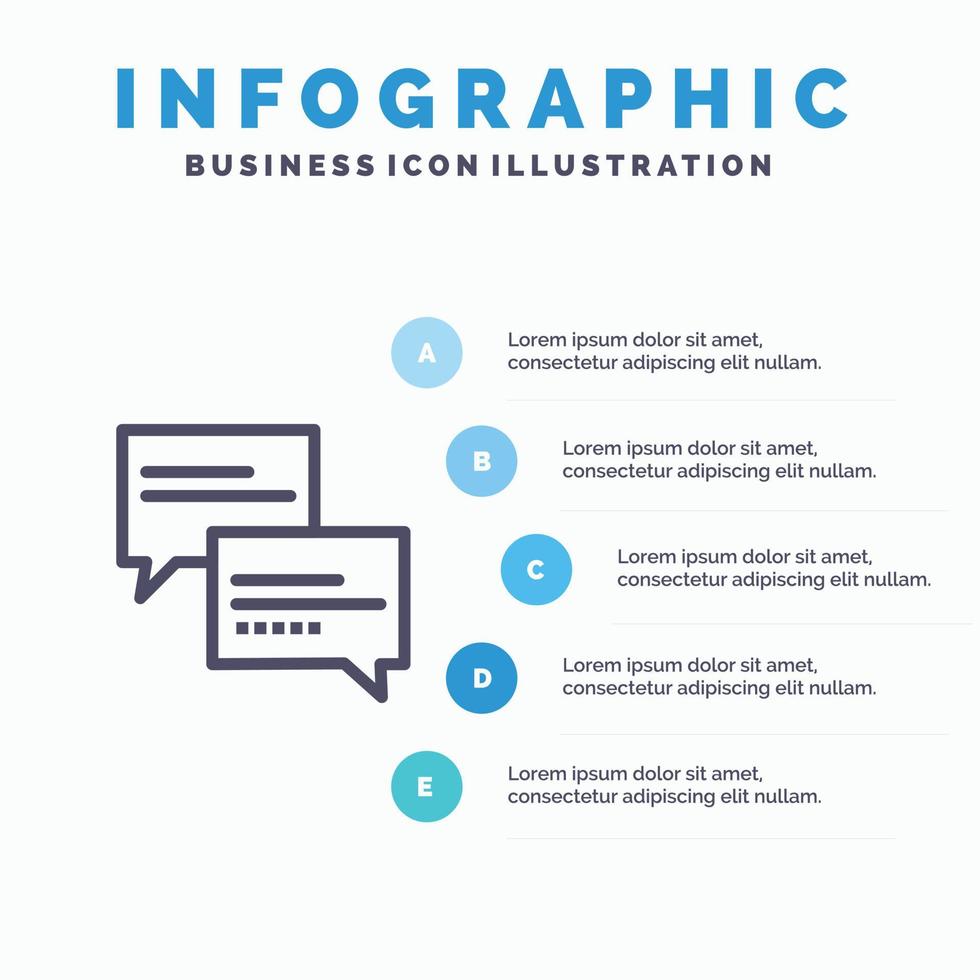 Chat Comment Message Education Blue Infographics Template 5 Steps Vector Line Icon template