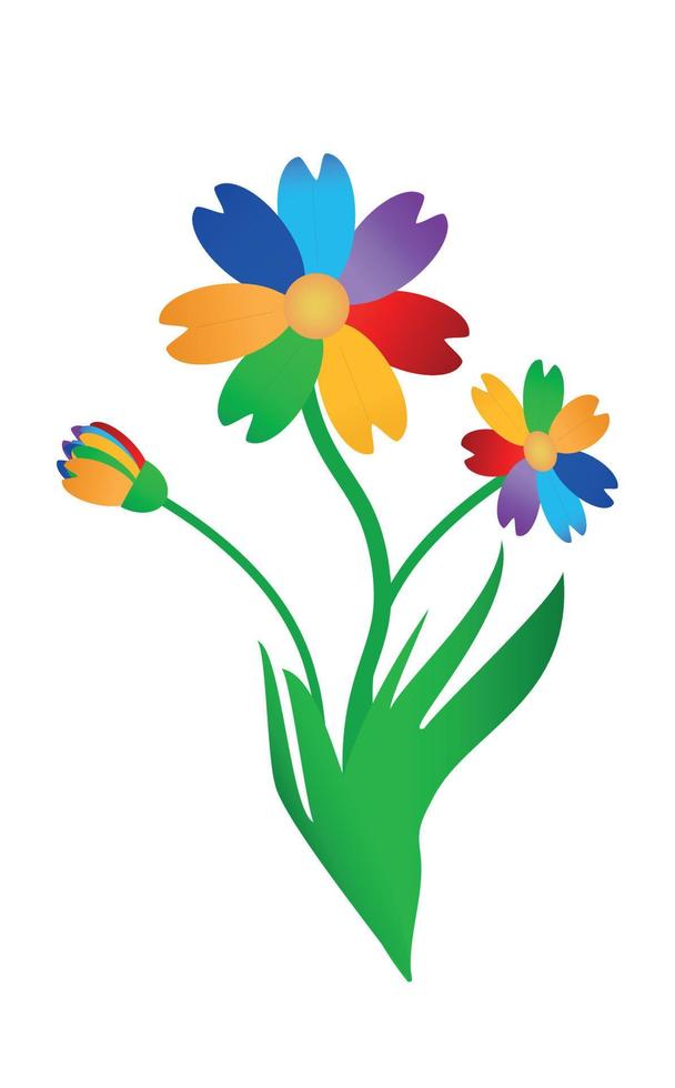 Vector flower seven-color icon isolated on white background. Simple modern flat illustration. Rainbow colors. Learning for children.