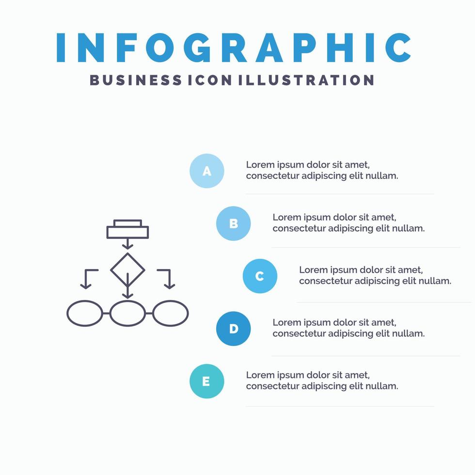 diagrama de flujo algoritmo negocio datos arquitectura esquema estructura flujo de trabajo línea icono con 5 pasos pres vector