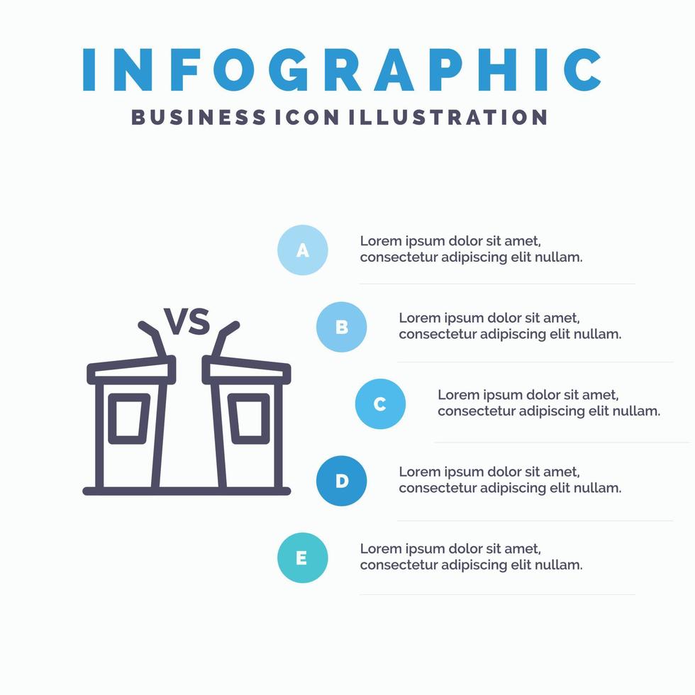 debate democracia elección político altavoz línea icono con 5 pasos presentación infografía backgr vector