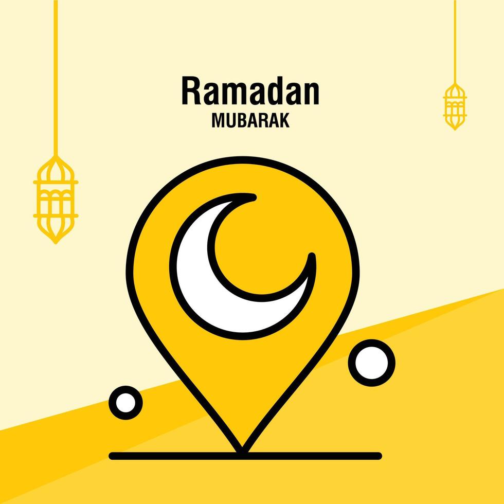 Ramadan kareem greeting template islamic crescent and arabic lantern vector illustration
