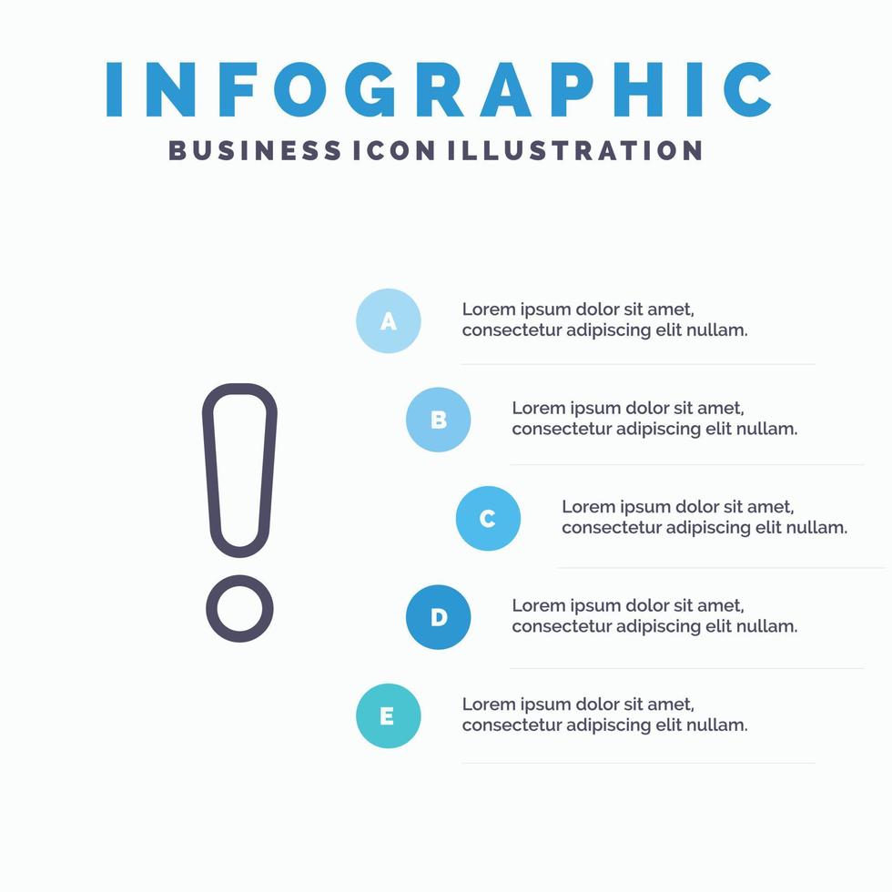 icono de línea de señal de advertencia de peligro de alerta con fondo de infografía de presentación de 5 pasos vector