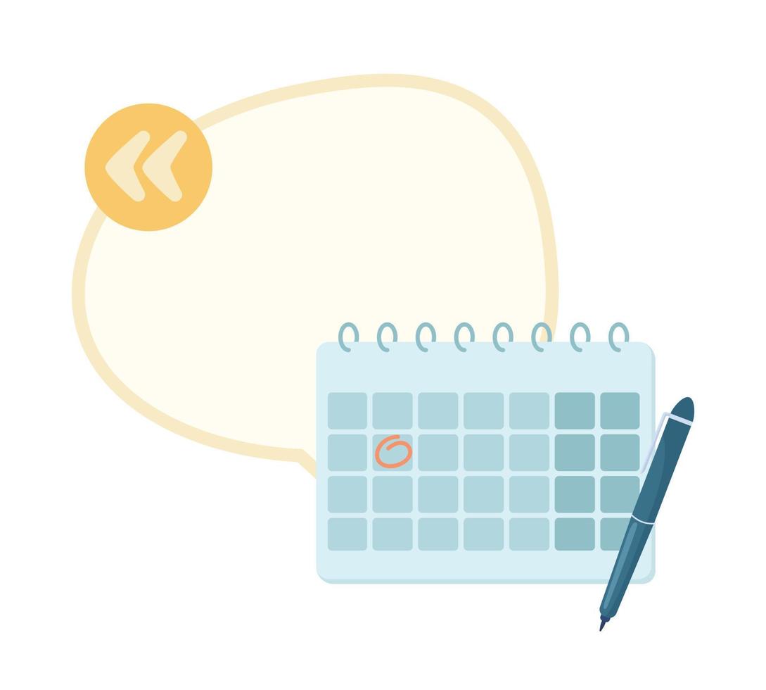Business scheduling quote textbox with flat objects. Time management. Save important date. Speech bubble with editable cartoon illustration. Creative quotation isolated on white background vector