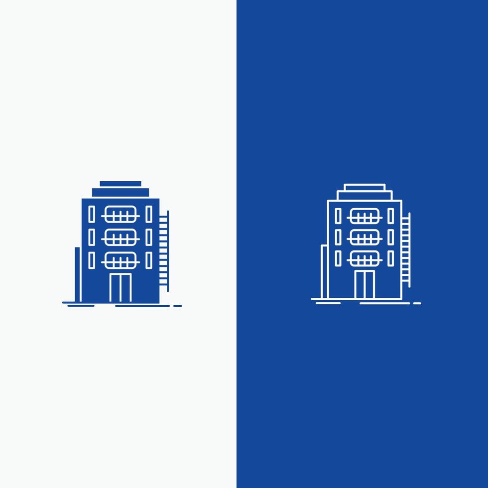 Building City Dormitory Hostel Hotel Line and Glyph Solid icon Blue banner Line and Glyph Solid icon vector