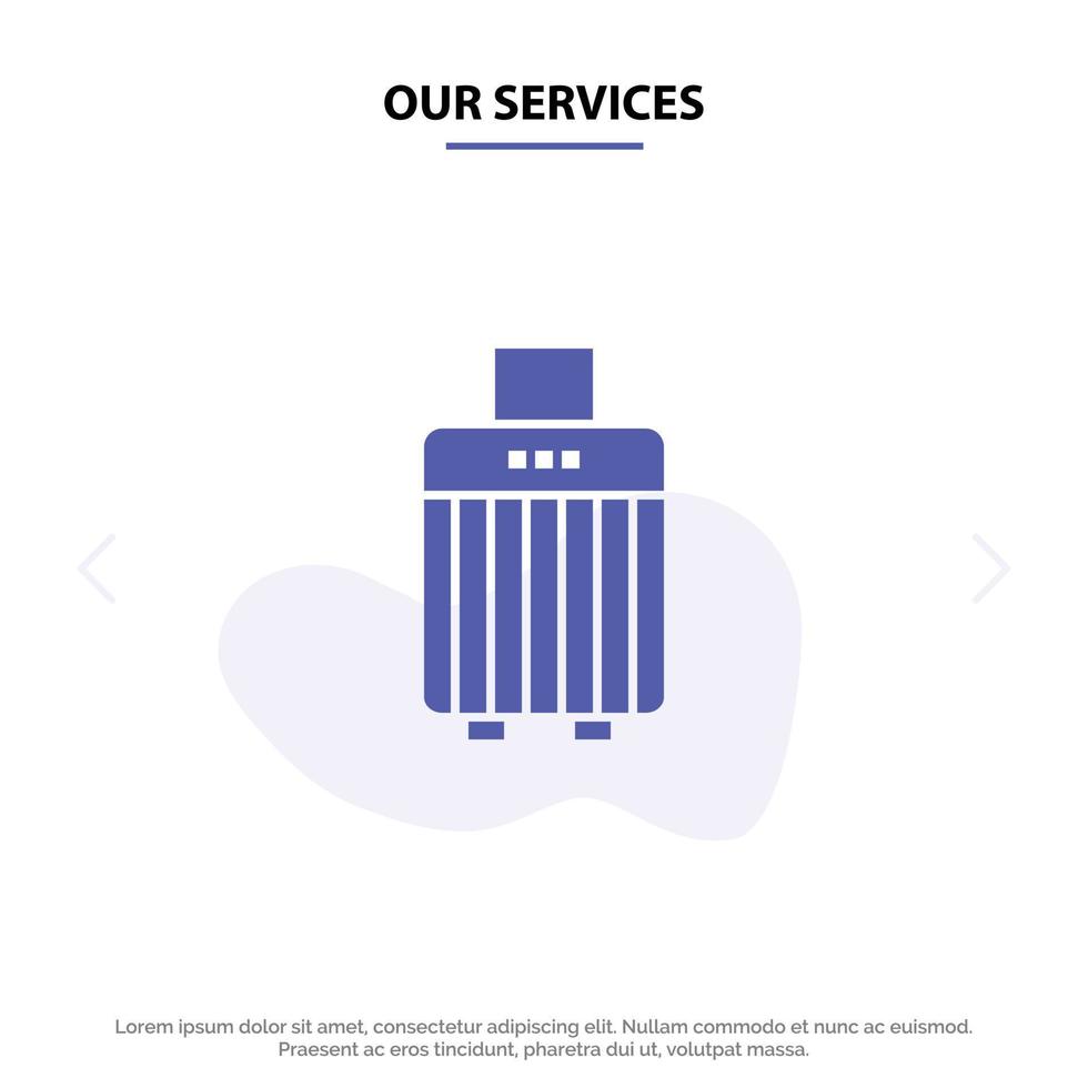 Our Services Bag Luggage Handbag Buy Solid Glyph Icon Web card Template vector
