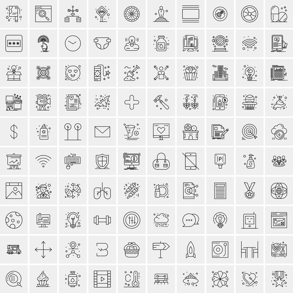 Pack of 100 Universal Line Icons for Mobile and Web vector