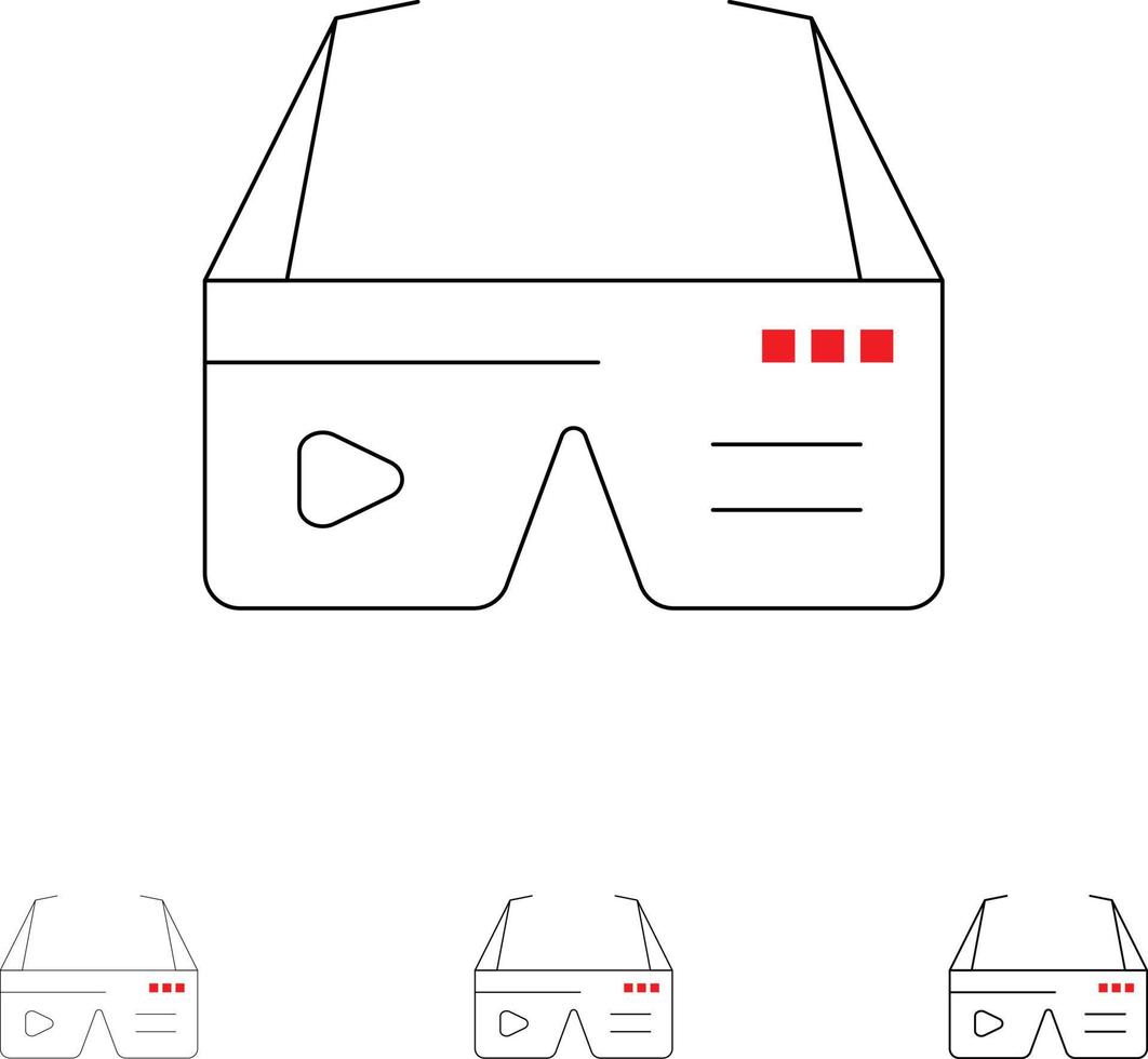 computadora computación gafas digitales google audaz y delgada línea negra conjunto de iconos vector