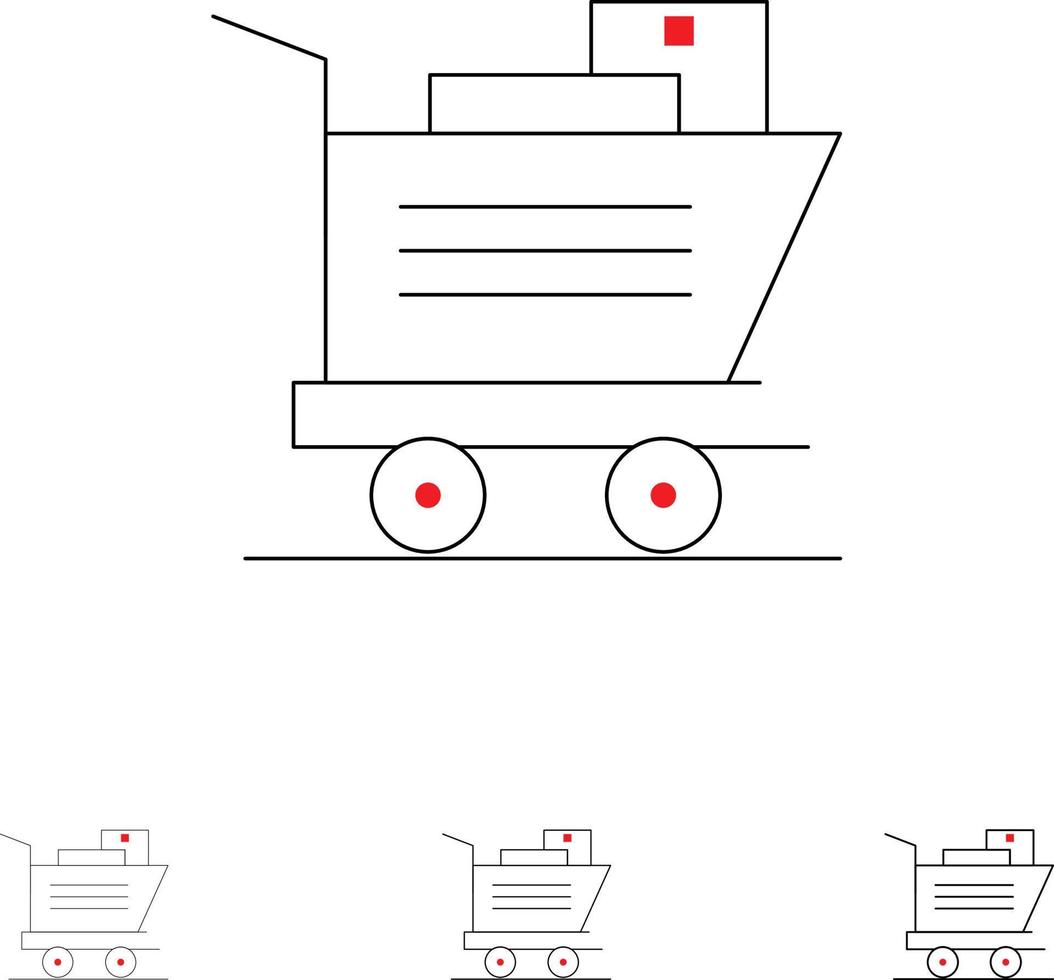 Cart Shopping Basket Bold and thin black line icon set vector