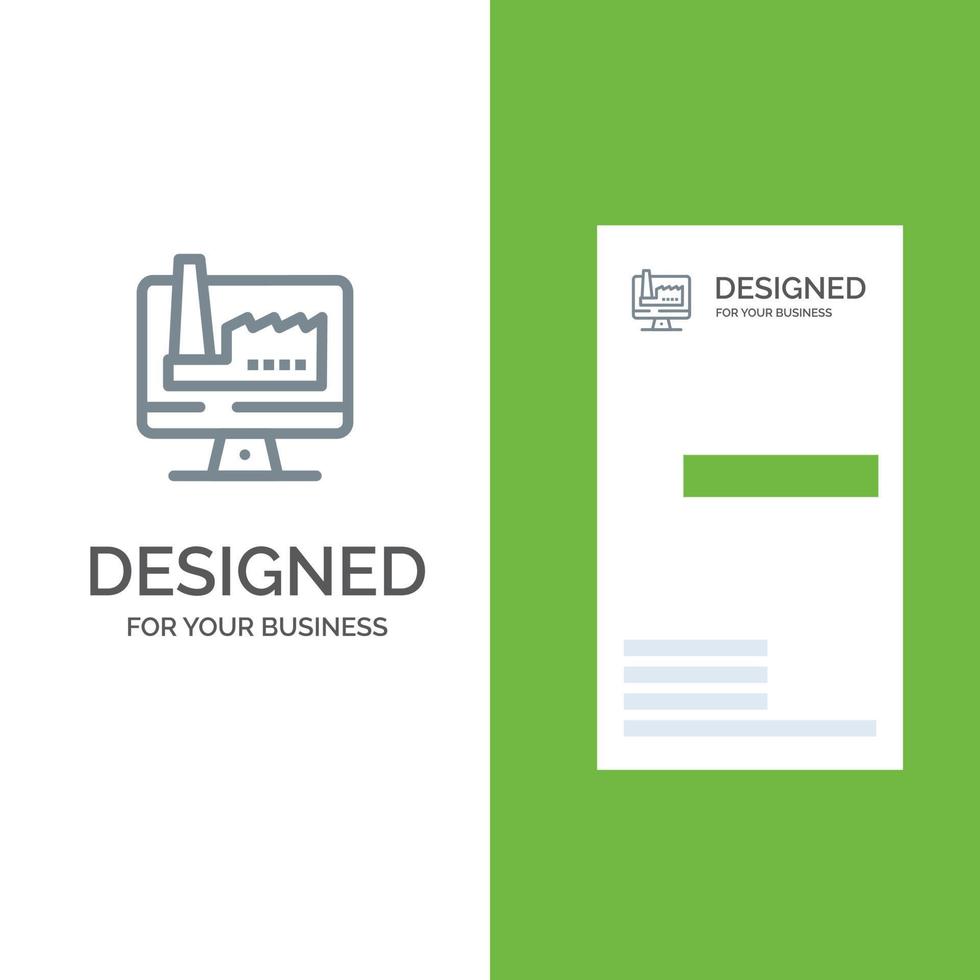 Computer Building Monitor Factory Grey Logo Design and Business Card Template vector