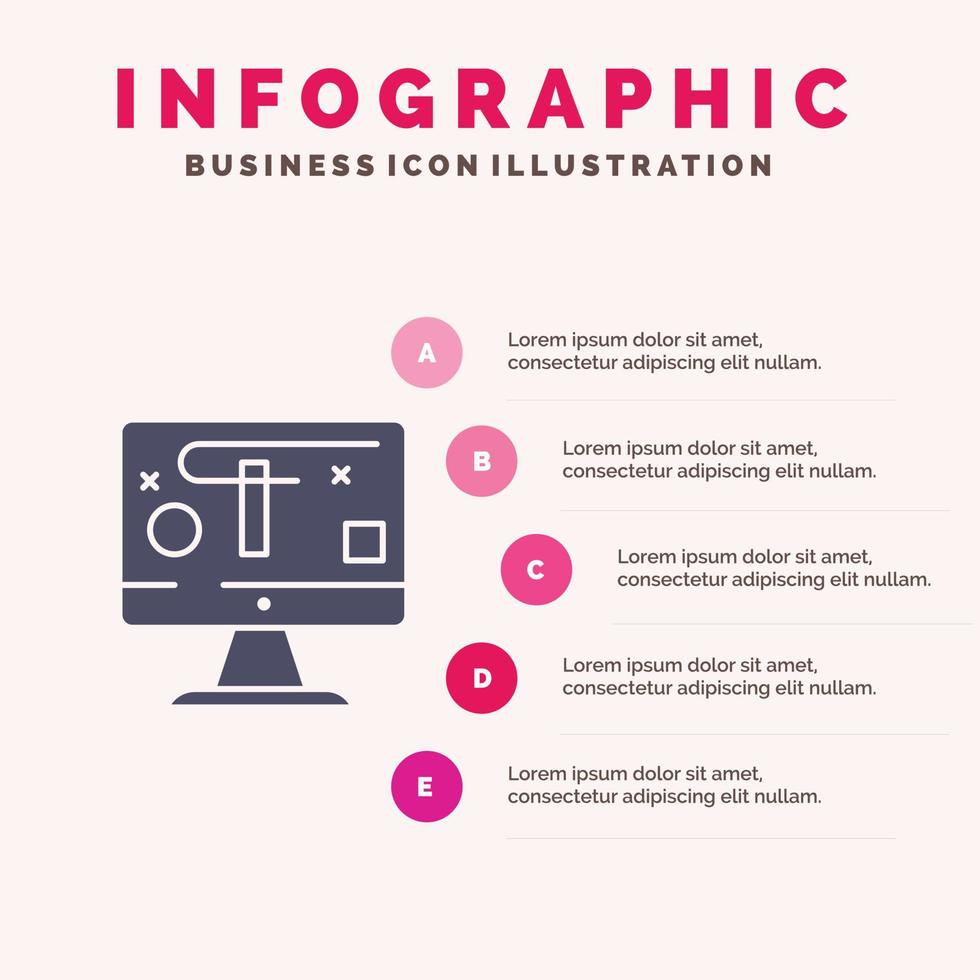 diseño de computadora mostrar gráficos icono sólido infografía 5 pasos presentación antecedentes vector