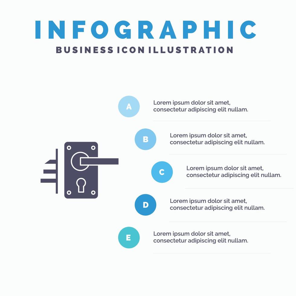 Lock Door Handle Keyhole Home Solid Icon Infographics 5 Steps Presentation Background vector