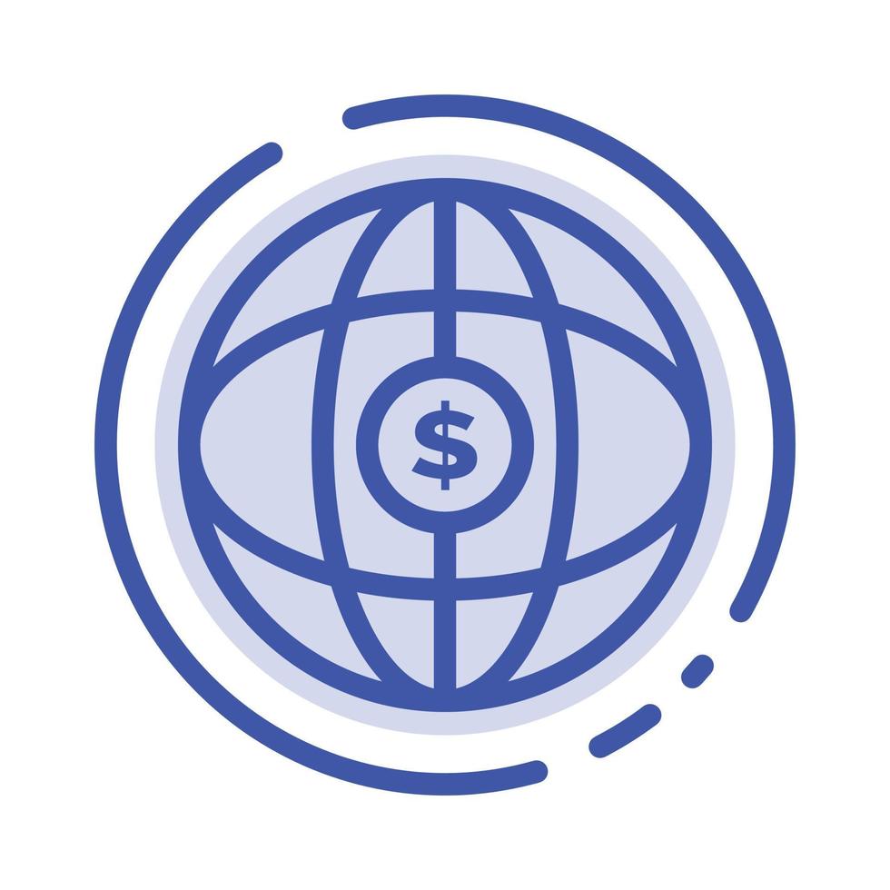 World Globe Internet Dollar Blue Dotted Line Line Icon vector