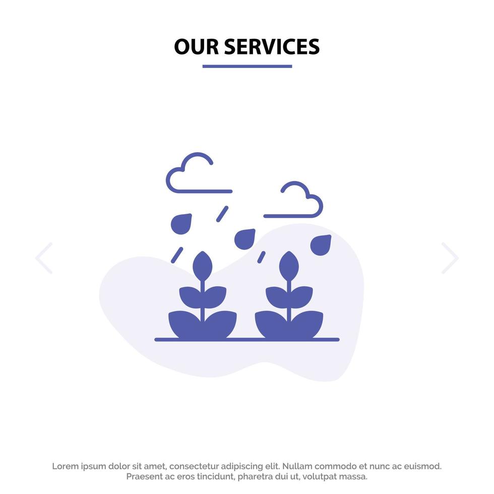 Our Services Environment Growth Leaf Life Solid Glyph Icon Web card Template vector