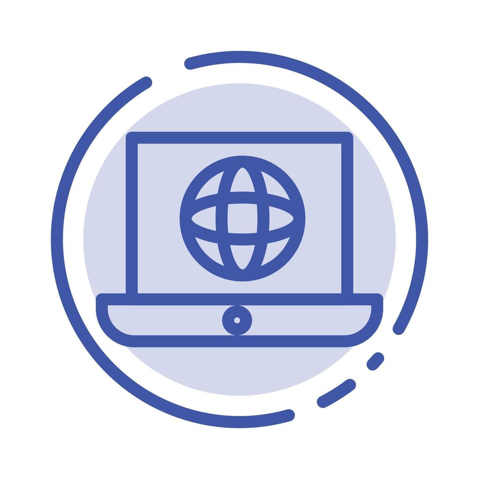 Laptop World Globe Technical Blue Dotted Line Line Icon vector