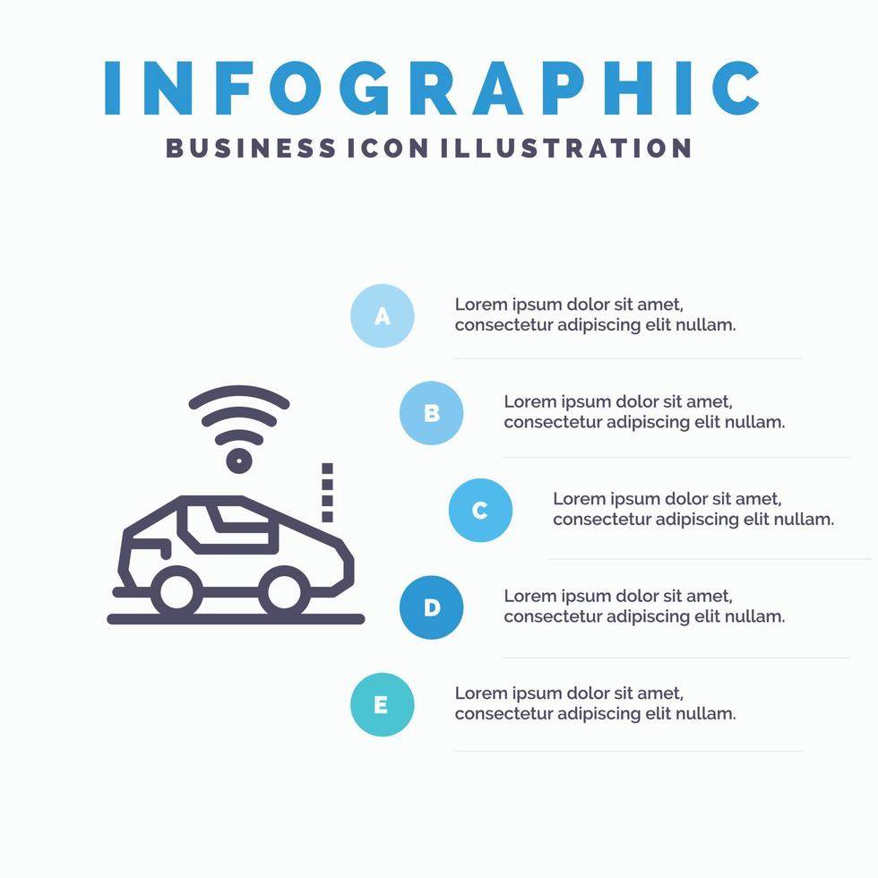 Auto Car Wifi Signal Line icon with 5 steps presentation infographics Background vector