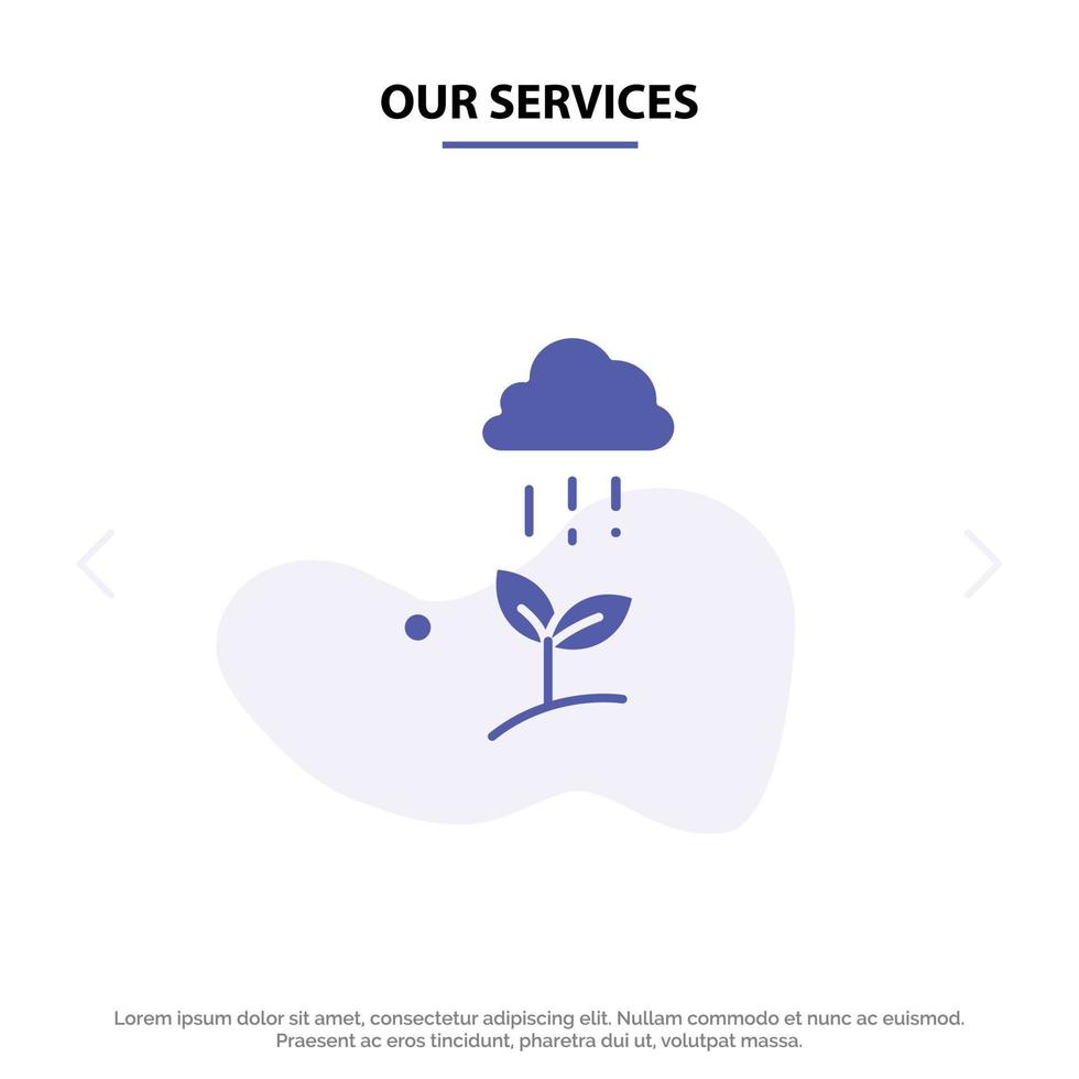 Our Services Cloud Rain Cloud Nature Spring Rain Solid Glyph Icon Web card Template vector